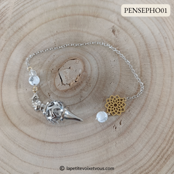 Pendules Séphoroton artisanaux en métal argenté et pierres naturelles AAA – Image 3